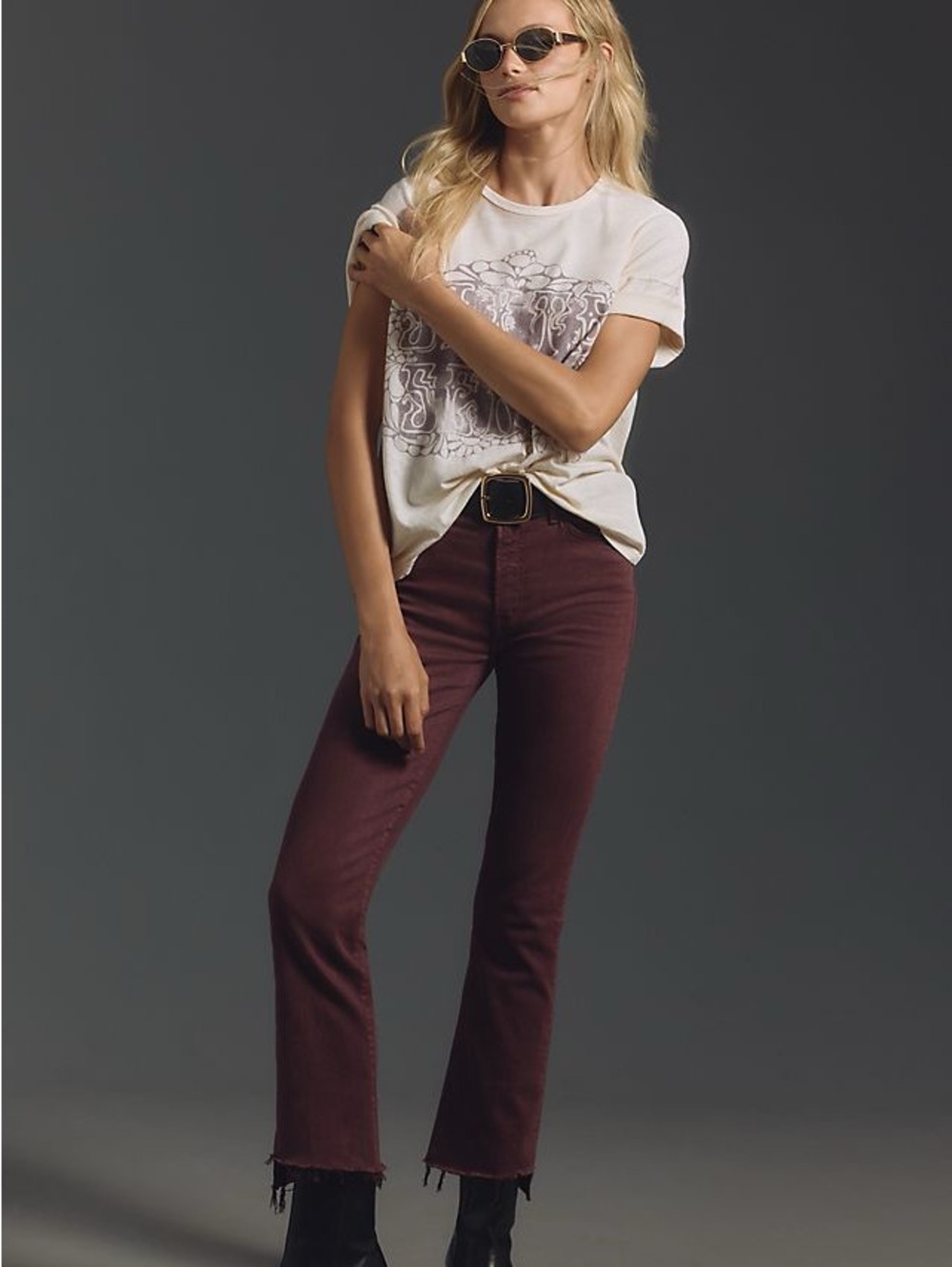 MOTHER Insider Crop Step Fray Pants — Plum